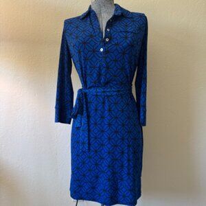 Donna Morgan Blue Shift Dress 3/4 sleeve with Tie Waist Size 2